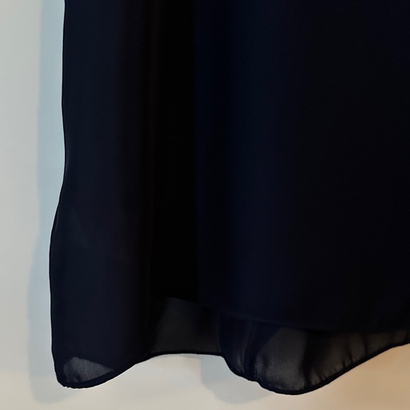PARKER | Silk Dark Blue Ruffle Short Sleeve Blouse - Picture 10 of 11